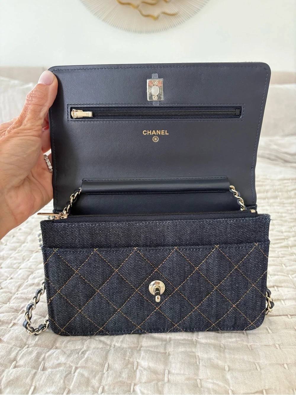 CHANEL 2026 Quilted Denim WOC in Dark Blue with Light Gols CC